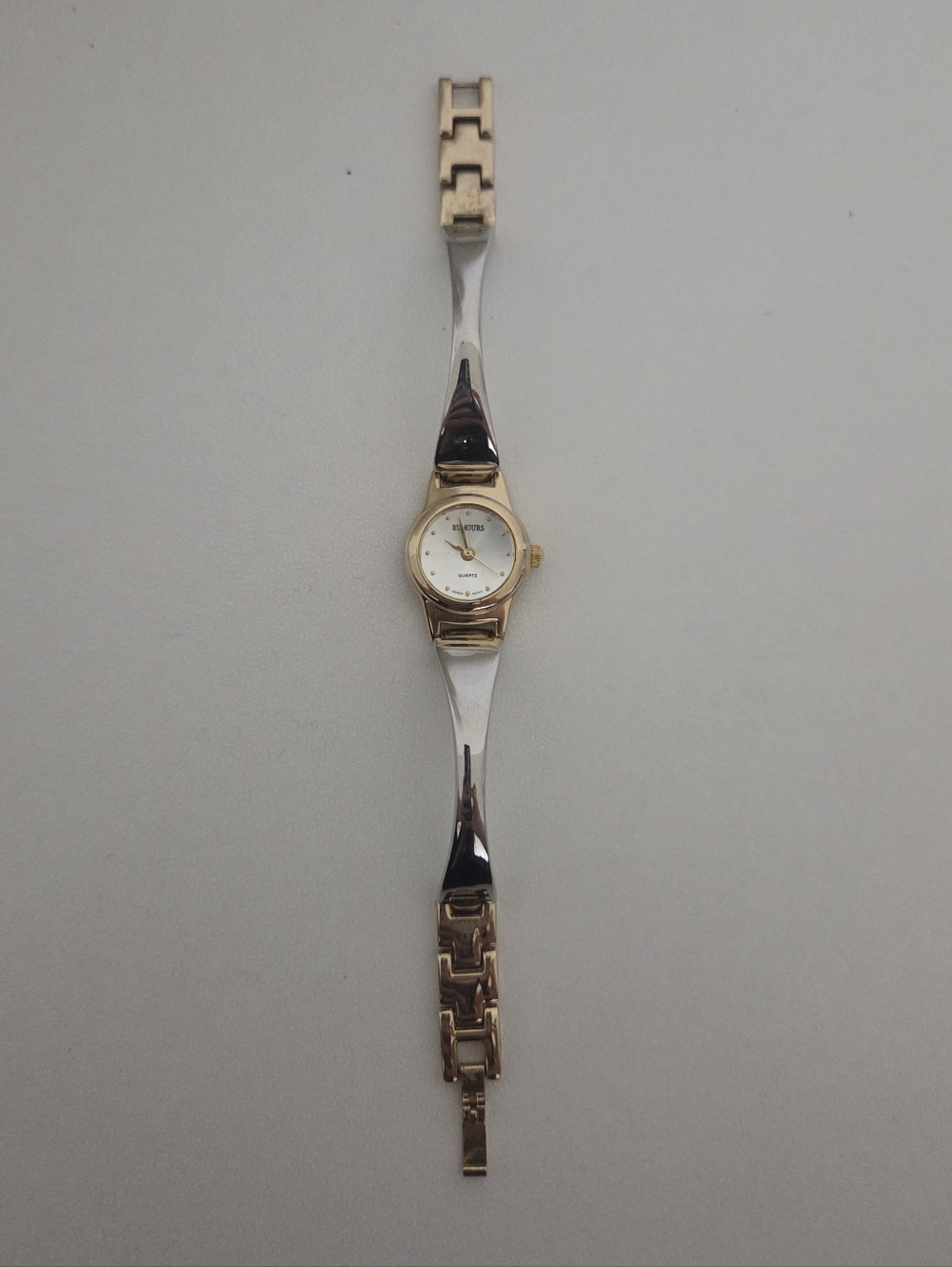 Vintage Women's Two-Tone Gold & Silver Bracelet Watch - Elegant White Dial